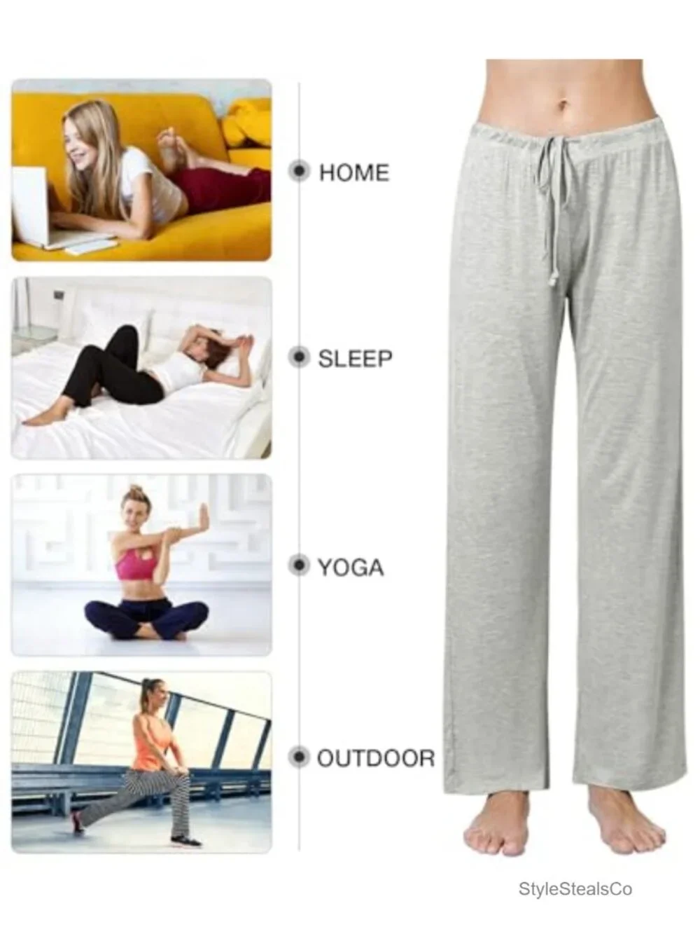 Women's Drawstring Pajama Pants Wide Leg Lounge Sleep Bottoms with Pockets 2